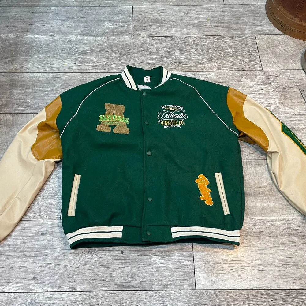 Aelfric Eden San Francisco Authentic Varsity Jacket Green Cream Embroidered XL - Picture 3 of 11